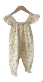 Baby Jumpsuit Romper Girl Floral Flounced Sleeve Jumpsuit (Option: Beige-80cm)