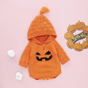 Halloween Baby Hooded Knitted Siamese Triangle Rompers Jumpsuit (Option: Orange-90cm)