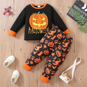 Halloween Day Boy Full Print Pumpkin Lamp Suit (Option: Letters-5 6Y)