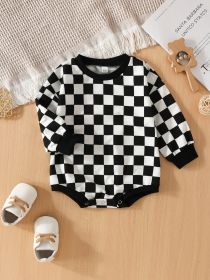 Baby Triangle Jumpsuit Chessboard Plaid Pullover Sweater (Option: Black-80cm)