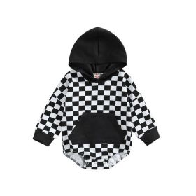 Plaid Long Sleeve Hooded Panda Bag Romper (Option: Black-70CM)