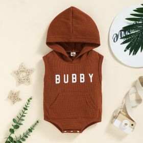 Waffle Letter Large Pocket Sleeveless Printed Hooded Romper (Option: Khaki Waffle-90cm)