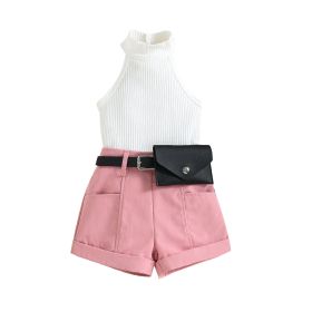 Fashion Girls Halter Clothes Suit (Option: Pink-100cm)