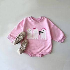 Cute Hippie Funny Ghost Print Long Sleeve Triangle Rompers (Option: Pink-90cm)