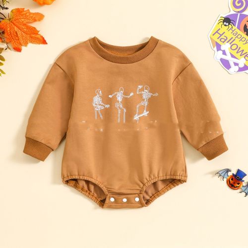 Solid Color Newborn One-piece Sweater Skull Print
