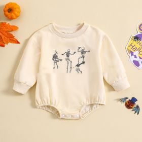 Solid Color Newborn One-piece Sweater Skull Print (Option: Beige-80cm)