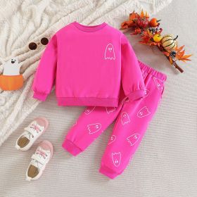 Children's Autumn Clothing Sweatshirt Sports Trousers (Option: Rose Red-120cm)