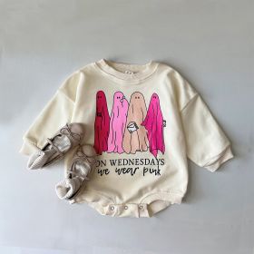 Cute Hippie Funny Ghost Print Long Sleeve Triangle Rompers (Option: Creamy White-90cm)
