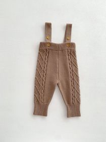 Baby Autumn And Winter Twist Knitted Sweater Jumpsuit (Option: Khaki Pants-80cm)