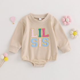Girls Baby Alphabet Embroidery Long-sleeve Jumpsuit Infant Short Triangle Rompers (Option: Apricot-80cm)
