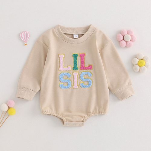 Girls Baby Alphabet Embroidery Long-sleeve Jumpsuit Infant Short Triangle Rompers
