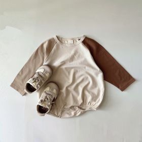 Contrast Color Long-sleeved Stitching Pullover Raglan Sleeve Jumpsuit (Option: Apricot-6to9M)