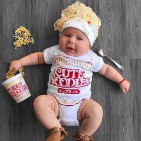 Baby Short Sleeve CUTE NOODLES Triangle Rompers (Option: White-80cm)
