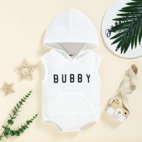 Waffle Letter Large Pocket Sleeveless Printed Hooded Romper (Option: White Waffle-90cm)