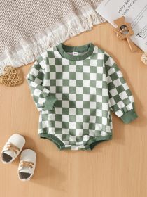 Baby Triangle Jumpsuit Chessboard Plaid Pullover Sweater (Option: Green-80cm)