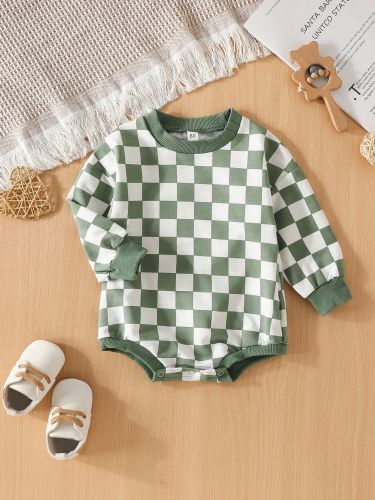 Baby Triangle Jumpsuit Chessboard Plaid Pullover Sweater
