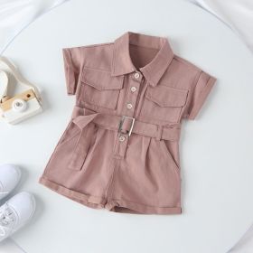 Girls' Summer Denim Casual Jumpsuit Romper (Option: Dark Pink-110cm)