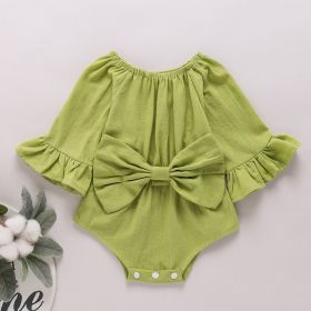 Girls' Solid Color Long Sleeve Bowknot Romper (Option: Light Green-70cm)