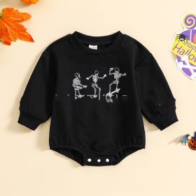 Solid Color Newborn One-piece Sweater Skull Print (Option: Black-80cm)