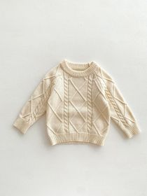 Baby Autumn And Winter Twist Knitted Sweater Jumpsuit (Option: Light Beige Sweater-80cm)