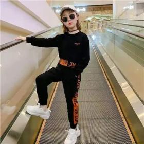 Children's Spring New Sportswear Two-piece Set (Option: Black-150CM)