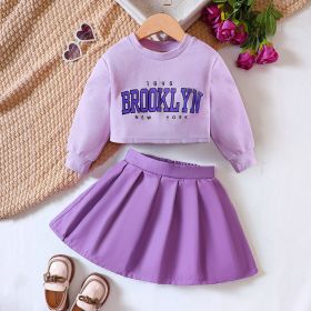 Girls Letter Print Sweatshirt Skirt Suit (Option: Purple-110cm)
