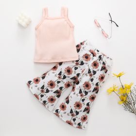 Summer Girls' Camisole Trousers Suit (Option: Pink-70cm)