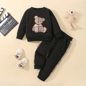 Baby Autumn Bear Printed Pants Sweater Suit (Option: Black-9to12)