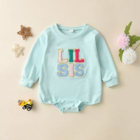 Girls Baby Alphabet Embroidery Long-sleeve Jumpsuit Infant Short Triangle Rompers (Option: Green-80cm)