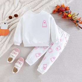 Children's Autumn Clothing Sweatshirt Sports Trousers (Option: White-120cm)