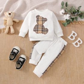 Baby Autumn Bear Printed Pants Sweater Suit (Option: White-18to24)