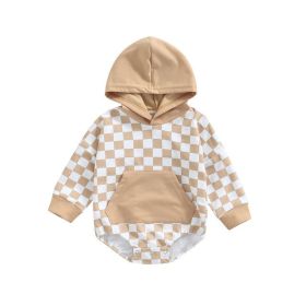 Plaid Long Sleeve Hooded Panda Bag Romper (Option: Beige-70cm)