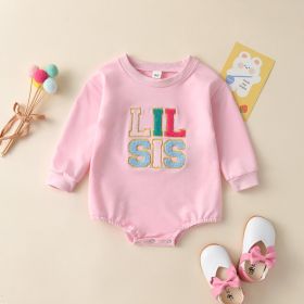 Girls Baby Alphabet Embroidery Long-sleeve Jumpsuit Infant Short Triangle Rompers (Option: Pink-80cm)
