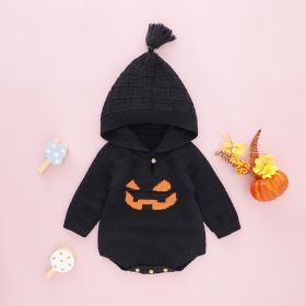 Halloween Baby Hooded Knitted Siamese Triangle Rompers Jumpsuit (Option: Black-90cm)